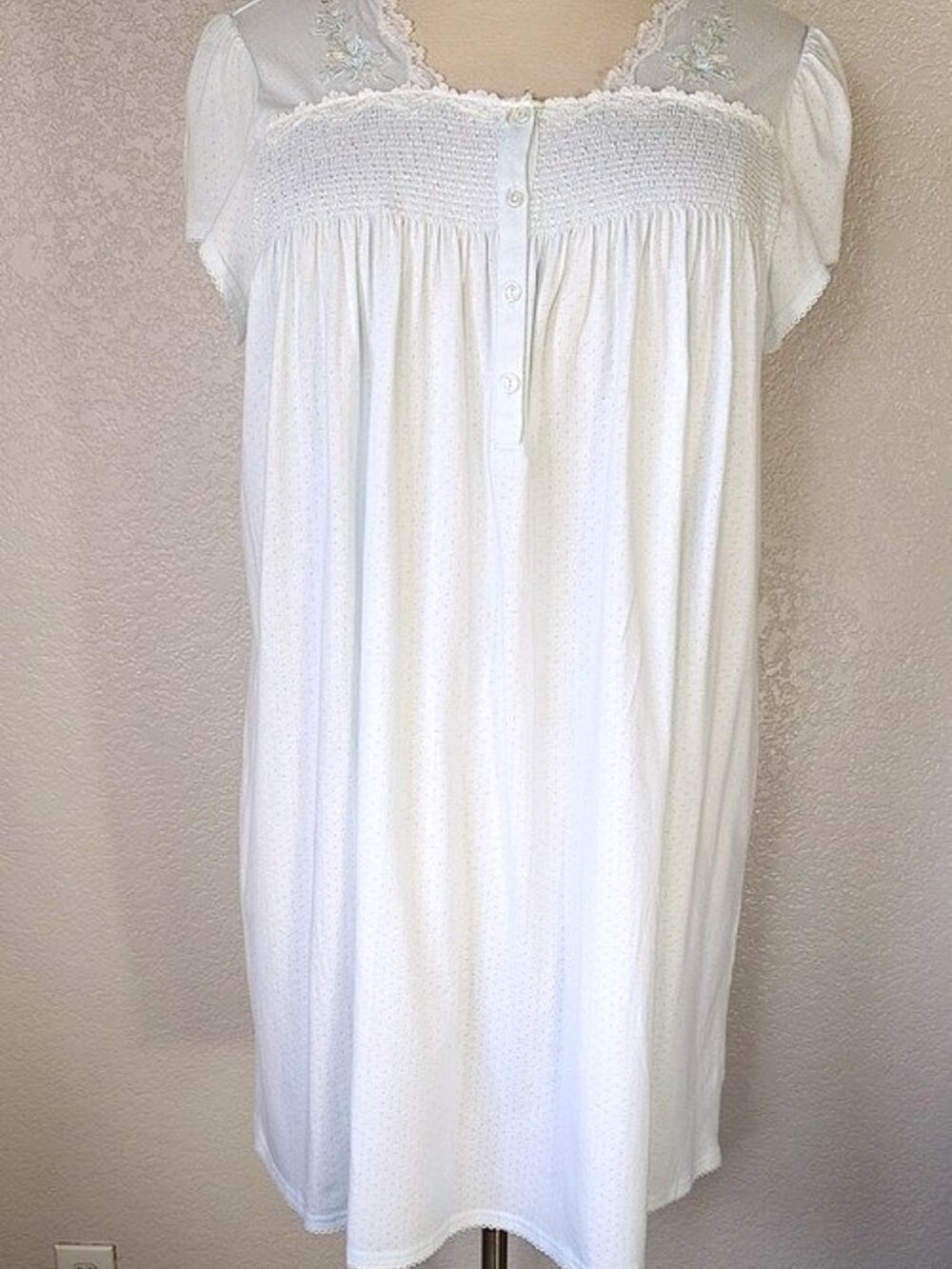 Miss Elaine 3X Nightgown Short Sleeve Lace Trim Silky Knit Square Neckline